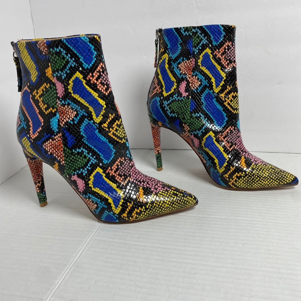 Steve Madden Halena Colorful Snake Print Stiletto Ankle Boots Womens 7.5M Street